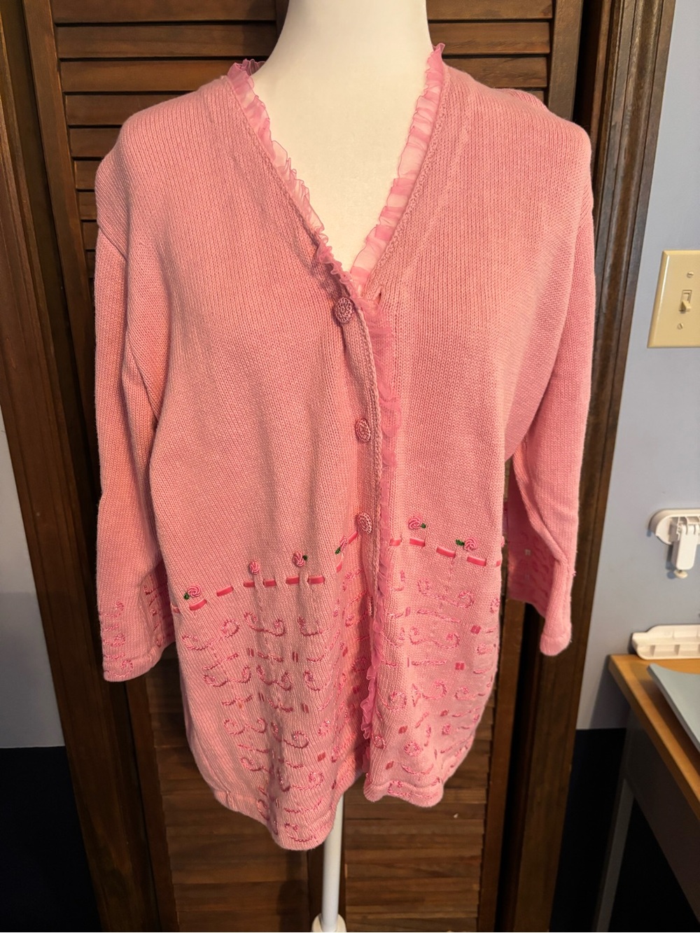Storybook Knits Pink Ruffle-Trim Knit Sweater
